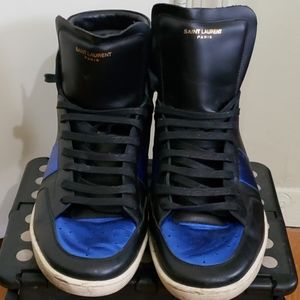 YSL Black/Blue Leather High-Top Sneaker (Size 48)